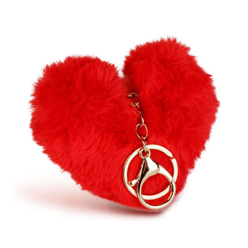 56101 • Prívesok na kľúče - v tvare srdca - plyš, červený - 13 x 10 cm