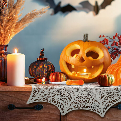 56576 • Halloween dekorácia - pavučinová podložka - strieborná - Ø37 cm - plast  