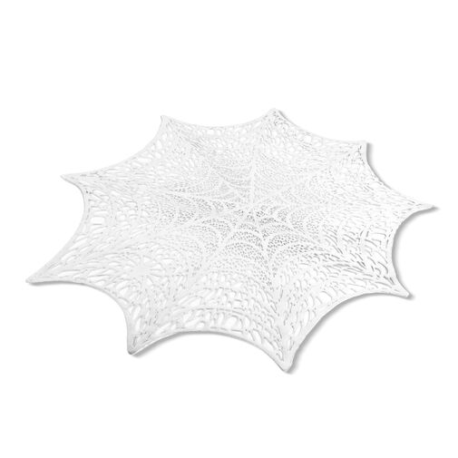 56576 • Halloween dekorácia - pavučinová podložka - strieborná - Ø37 cm - plast  