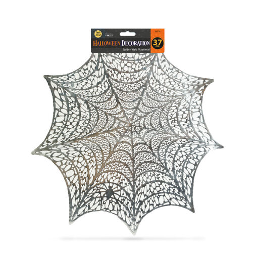 56576 • Halloween dekorácia - pavučinová podložka - strieborná - Ø37 cm - plast  