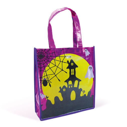 56590B • Halloweenska darčeková taška - hrad - 30 x 33 cm - fialová