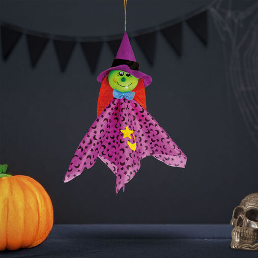 56594B • Halloweenska dekorácia - závesná - čarodejnica - 48 x 44 cm
