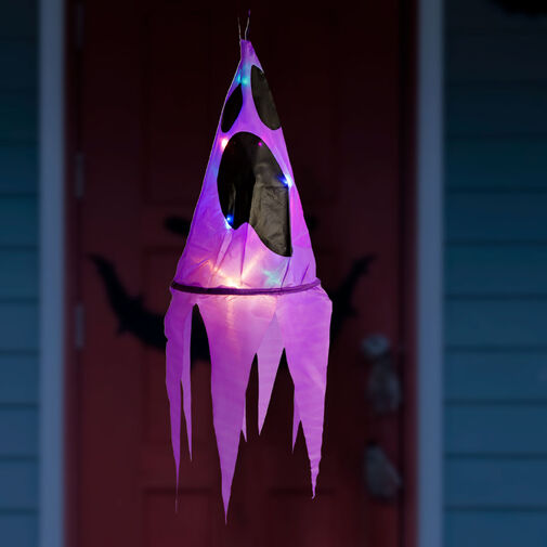 56598A • Halloweenová svetelná dekorácia - duch - fialová - 10 farebných LED - zavesiteľná - 2 x 2032 - 75x20
