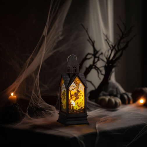 56600A • Halloweenská svietiaca dekorácia - čarodejnica - žltá LED - 17,5 x 6,3 x 6,3 cm - 3 x LR44  