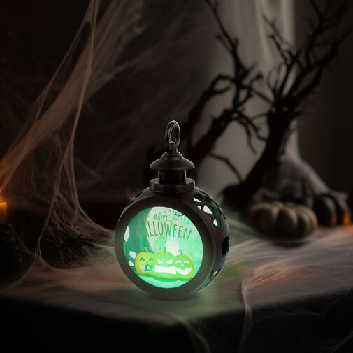 56602A • Halloweenska svietiaca dekorácia – tekvica – závesná – RGB LED – 8,5 x 13,5 cm
