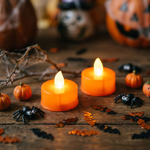 56619A • Halloween dekorácia so svetlom - LED čajová sviečka - oranžová - 2 ks / balenie