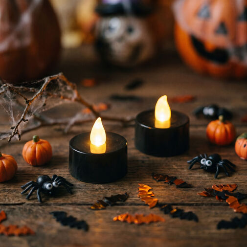 56619C • Halloween dekorácia so svetlom - LED čajová sviečka - čierna - 2 ks / balenie