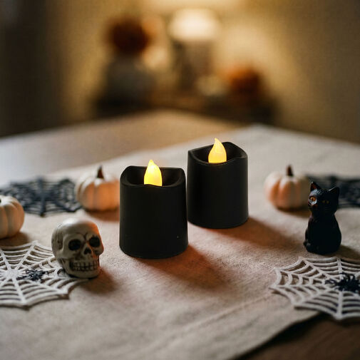 56620C • Halloweenová svietiaca dekorácia - LED sviečka - čierna - 2 ks / balenie