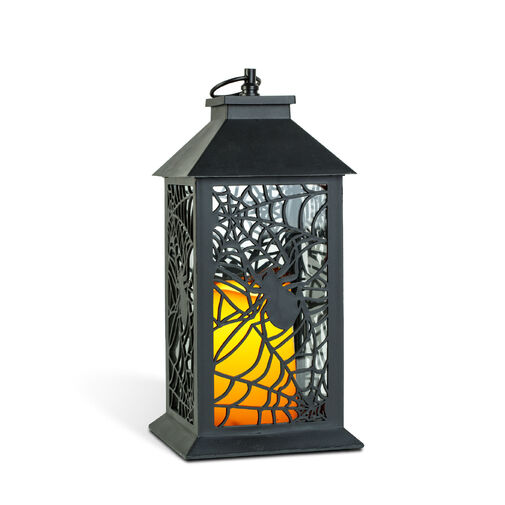 56621B • Halloweenová blikajúca lampáš - pavúk - na batérie - čierna - 30 x 14 cm