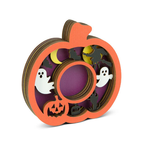 56641 • Halloweenska dekorácia - držiak na čajovú sviečku - tekvica - MDF - 11 x 11 x 1,8 cm