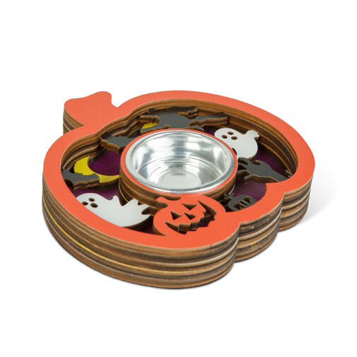 56641 • Halloweenska dekorácia - držiak na čajovú sviečku - tekvica - MDF - 11 x 11 x 1,8 cm