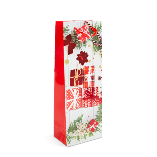 57108J • Taška na fľaše - papier, vianočná - 360 x 127 x 83 mm - 4 druhy / balenie