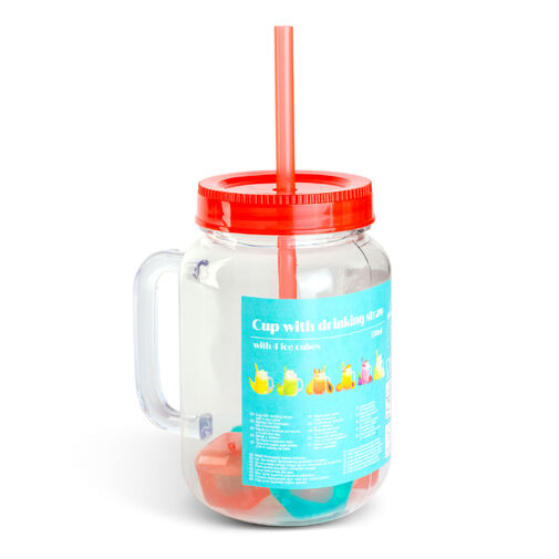 57160P • Pohár so slamkou - červený - 4 ks chladiacich ľadových kociek, 550 ml, 17 x 7,5 x 13,5 cm