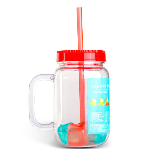 57160P • Pohár so slamkou - červený - 4 ks chladiacich ľadových kociek, 550 ml, 17 x 7,5 x 13,5 cm