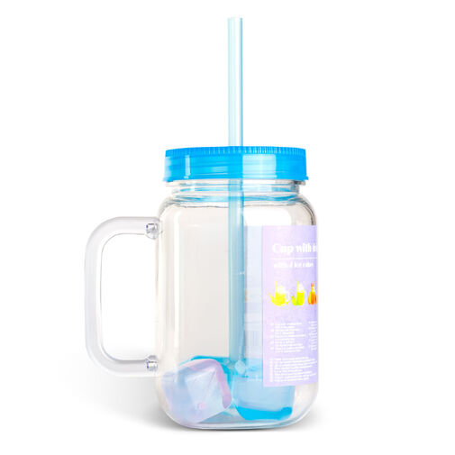 57160Q • Pohár so slamkou - modrý - 4 ks chladiacich ľadových kociek, 550 ml, 17 x 7,5 x 13,5 cm