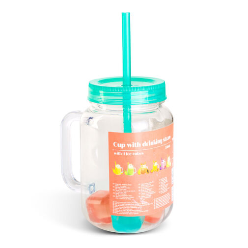 57160R • Pohár so slamkou - zelený - 4 ks chladiacich ľadových kociek, 550 ml, 17 x 7,5 x 13,5 cm