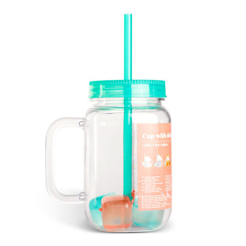 57160R • Pohár so slamkou - zelený - 4 ks chladiacich ľadových kociek, 550 ml, 17 x 7,5 x 13,5 cm