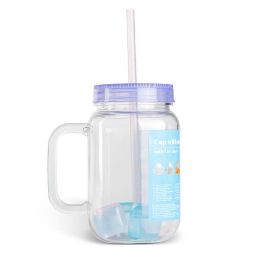 57160S • Pohár so slamkou - fialový - 4 ks chladiacich ľadových kociek, 550 ml, 17 x 7,5 x 13,5 cm