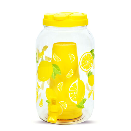57243J • Dávkovač nápojov s kohútikom, plastová sada pohárov - 3,8 l - citrón