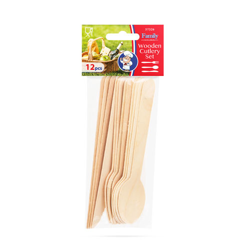 57326 • Sada drevených príborov - vidlička, lyžica, nôž - 12 ks