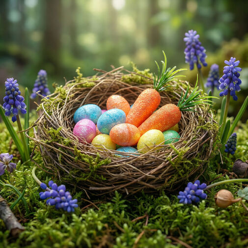 57951 • Veľkonočná dekorácia - pena - trblietavé - vajce, mrkva - 36 ks / balenie