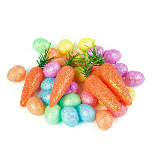 57951 • Veľkonočná dekorácia - pena - trblietavé - vajce, mrkva - 36 ks / balenie