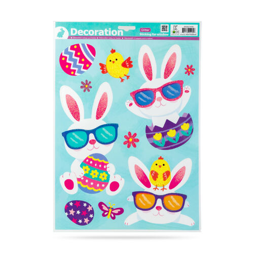 57958B • Veľkonočná okenná nálepka – trblietavý zajačik – 43 x 30 cm