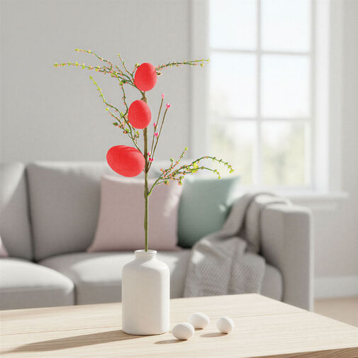 57965C • Veľkonočná vetvička s vajíčkami – trblietavá – červená – 40 × 16 cm