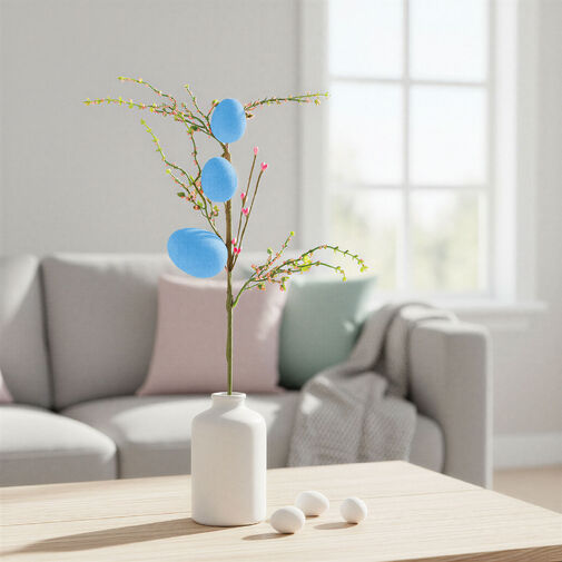 57965D • Veľkonočná vetvička s vajíčkami – trblietavá – modrá – 40 x 16 cm