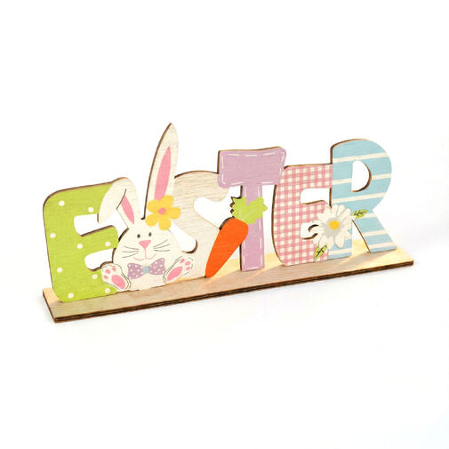 57968A • Veľkonočná ležiaca stolová dekorácia z dreva - so zajačikom