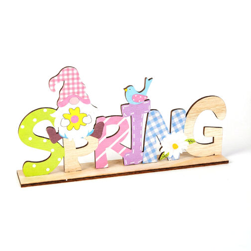 57968B • Jarná ležiaca stolová dekorácia z dreva - so škriatkom