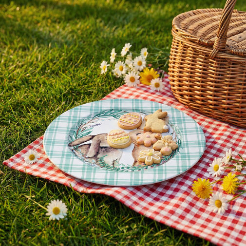 57969A • Veľkonočný tanier – kov – so zajačikom – 33 cm