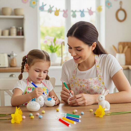 57994A • Veľkonočné maľovateľné vajíčka so 4 fixkami - 6 bielych vajíčok - 6 cm