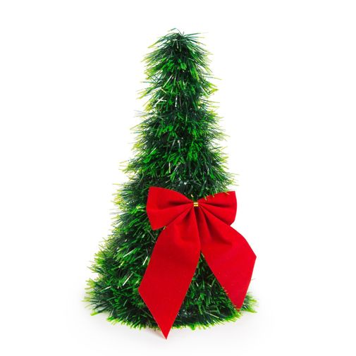 58002B • Umelý vianočný strom na stôl - zelený - 2 červené mašle - 26 cm