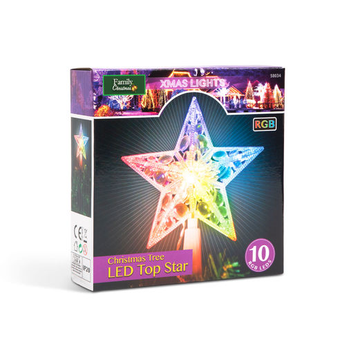 58034 •  Vianočná LED hviezda na špic stromu - 10 LED - 15 cm - RGB - 2 x AA