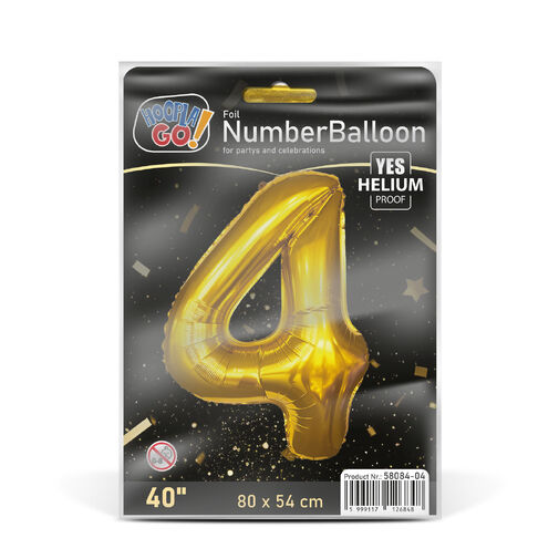 58084-04 • Narodeninový fóliový balón číslo 4 - zlatý - 40