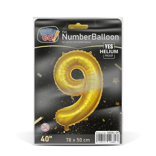 58084-09 • Narodeninový fóliový balón číslo 9 - zlatý - 40