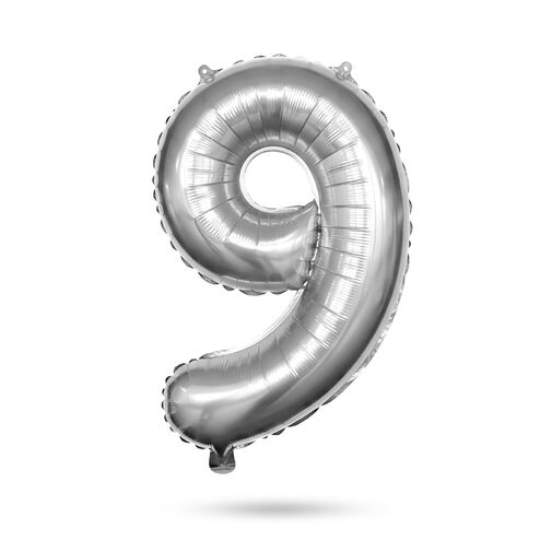 58085-09 • Narodeninový fóliový balón číslo 9 - strieborný - 40