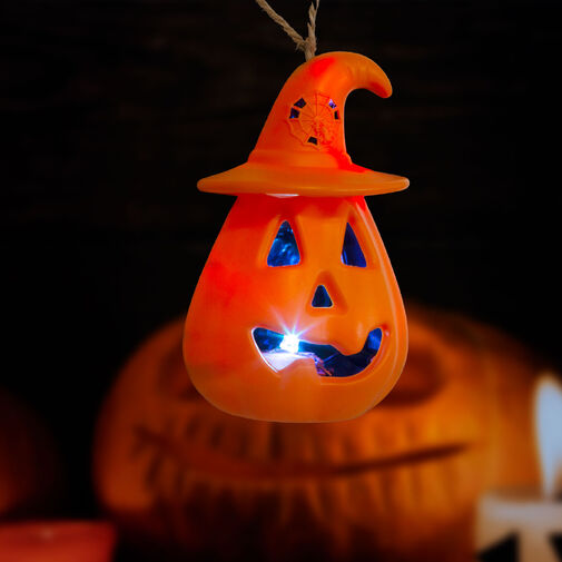 58116 • Halloweenska LED lampa - zavesiteľná - oranžová / čierna - na batérie