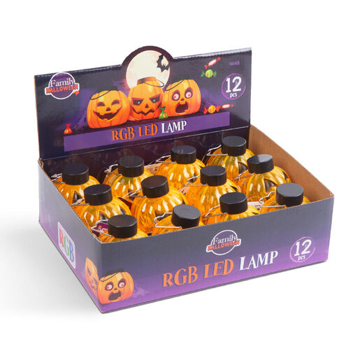 58116B • Halloweenska RGB LED lampa - zavesiteľná tekvica - oranžová / čierna - na batérie