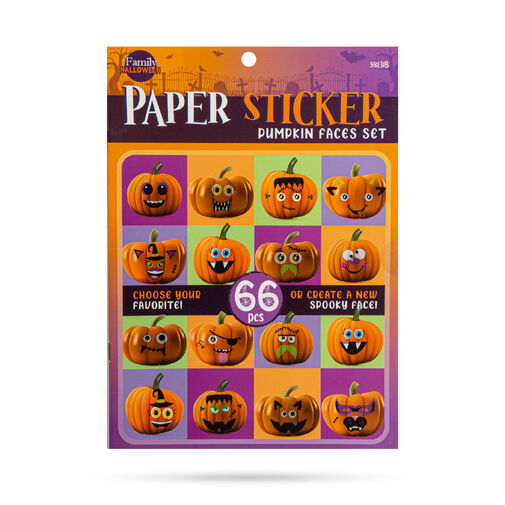 58131B • Sada halloweenskych papierových nálepok - tekvicové tváre - 66 ks / balenie