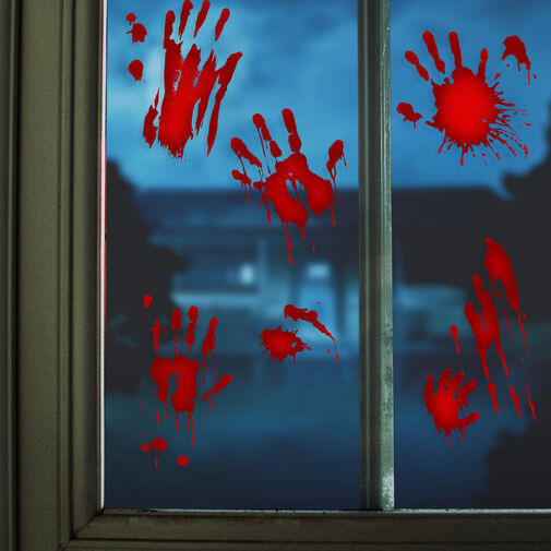 58131D • Sada halloweenskych nálepok na okno - krvavé ruky - 8 častí