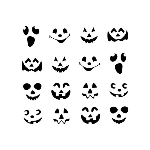 58131E • Sada halloweenskych fóliových nálepok - čierne tekvicové tváre - 16 ks / balenie