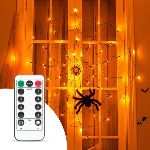58150 • Pavučinový záves s pavúkom - 60 ks teplých bielych LED - USB