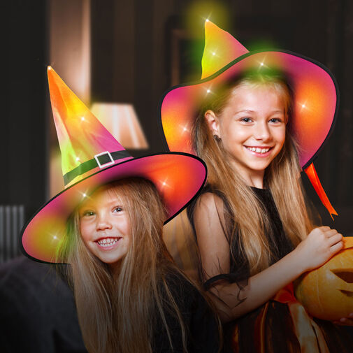 58151 • Halloweensky LED čarodejnícky klobúk - farebný, polyester - 38 cm