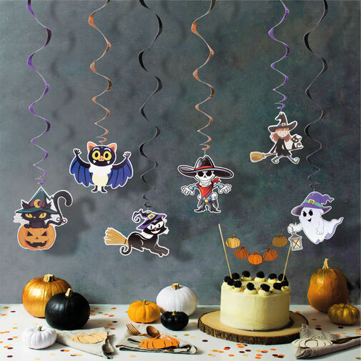 58171 • Sada Halloweenskych dekorácií - 6 druhov motívu - s trblietavým špirálovám vešiakom