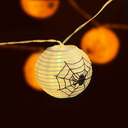 58172 • Halloweenska lampiónová sveteľná reťaz - pavúky,biely - 7,5 x 165 cm - 2 x AA batérie