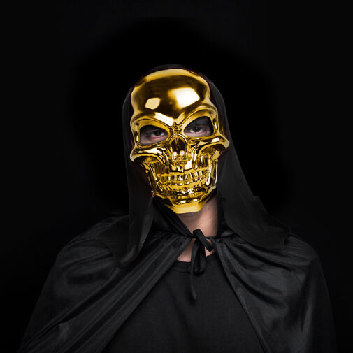 58185A • Lesklá maska ​​lebky - zlatá - dospelá veľkosť - 16 x 24 cm