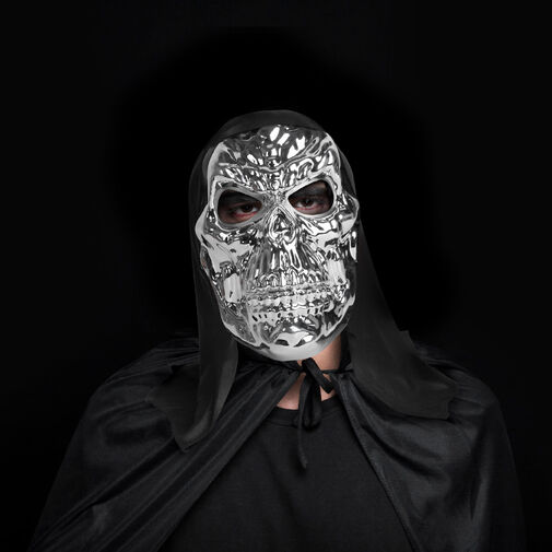 58185C • Lesklá maska ​​lebky - strieborná - dospelá veľkosť - 16 x 24 cm