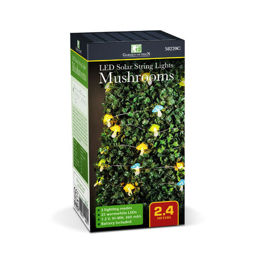 58220C • Solárna LED svetelná reťaz – huby – 2,4 m – 25 LED – teplá biela